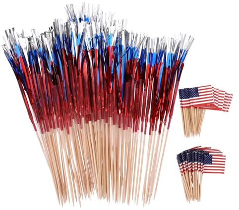 HOLIDYOYO 200 Palillos De Cóctel Patrióticos del 4 De Julio con Americana Palillos De para Cupcakes Palitos De Frutas Aperitivos Pinchos para El Día De La Independencia