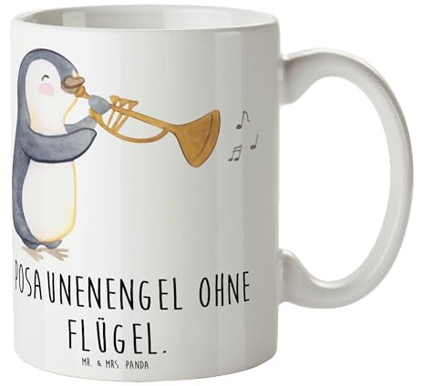 Mr. & Mrs. Panda Tasse Engel Posaune - Geschenk, Keramiktasse, Posaunenengel, Teebecher, Kaffeetassen, Trompeten, ohne Flügel, Tasse Sprüche,