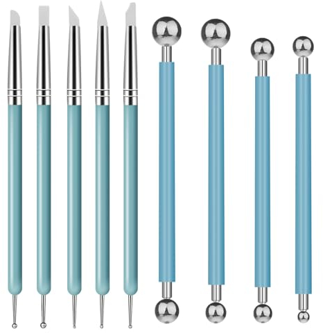 Molain 9 Stücke Modellierwerkzeug, Ton Schnitzwerkzeug, Ton Töpfer Werkzeug Set Modellierkugel und Weiche Gummispitze Modellierstift Pottery Clay Tool für Modellierung Keramik Skulptur