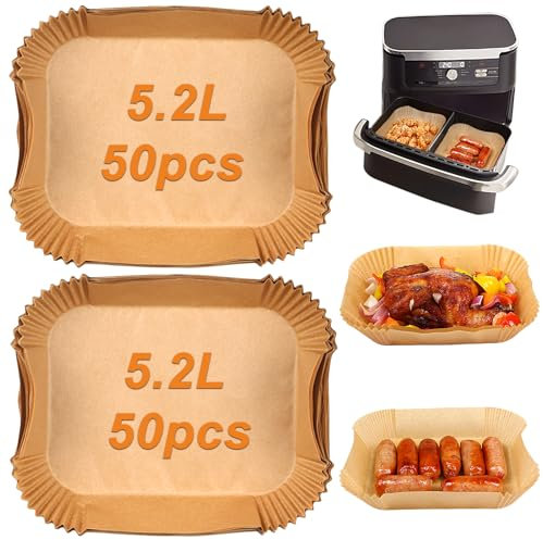 GINOYA Air Fryer Liners for COSORI 8.5L Ninja AF500UK AF500UKCP Duronic AF34 Lakeland Drawer Air Fryer, Air Fryer Paper Accessories for Dual Drawer Air Fryer(100PCS)