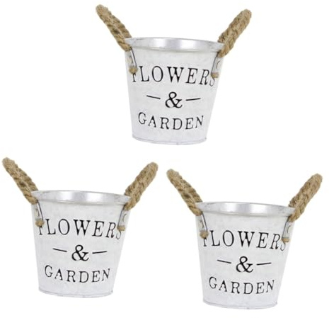 ABOOFAN 3pcs Vintage Iron Flower Bucket Tin Desktop Ornament for Indoor Plant Watering Can Rustic Iron Flower Pot Barrel for Home Decor