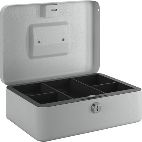 eurokraft basic | Cassetta portadenaro | inserto in plastica con sei scomparti per monete | alt x largh x prof 90 x 255 x 180 mm | grigio chiaro