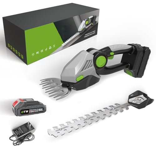 ZbOLi Tagliasiepi a Batteria 2 in 1, tagliasiepi Portatile Leggero Regolabile a 60° e cesoie per Erba con Batteria da 1500 mAh e 2 Lame, 22000 Giri/min per arbusti, Giardino, Prato, potatura Green A