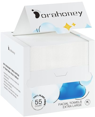 Dorahoney Disposable Face Towels XL, 12×12 Extra Large Face Towelettes, Ultra Soft Facial Towels for Sensitive Skin, Clean Face Cloths Makeup Remover Dry Wipes, 55 Count (1 Pack)