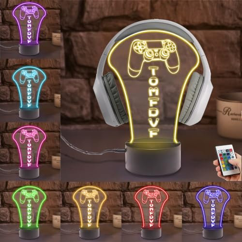 MYZQIFF Nom personnalisé Gametag logo, support de casque personnalisé avec lumière, support de casque personnalisé nightlight, nom du joueur LED néon logo, Noël - Saint Valentin Game