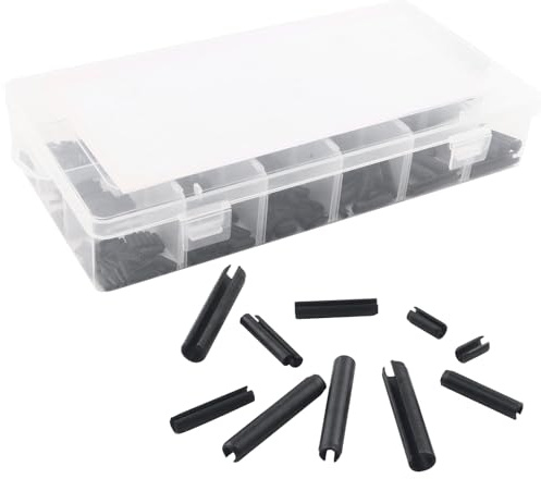 TIOMIOSEA Spannstift Hohlsplinte Sortiment Set, Hohl Federstifte Manganstahl Sortiment Set, Klappsplinte, Geschlitzte Federstifte, 580 Stück 13 Größen–M1.5 - M6, schwarz mit Box