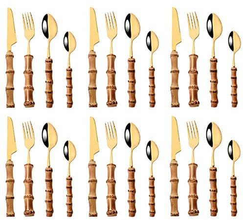 24 Pezzi di Posate in Acciaio Inox con Manico Creativo, Set di Posate, Coltello da Bistecca, forchetta, Cucchiaio, cucchiaino da tè