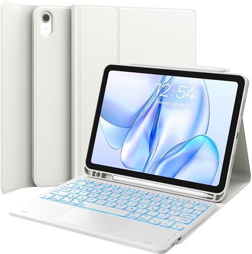 CHESONA Custodia con tastiera per iPad di 10 generazione/11 generazione A16 2025, 7 colori, trackpad multi touch, 2 canali Bluetooth per iPad 10° Gen 2022/2025 11, colore: bianco