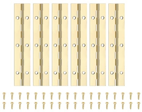 PATIKIL 6x1.2 Inch Piano Hinge,6 Pcs 304 Stainless Steel Continuous Hinge with Holes for Piano Gate Door Wooden Storage Box Cabinet Boat,Gold