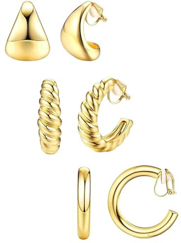 Clip Ohrringe Damen Ohne Löcher, 3 Paar Ohrclips Ohne Ohrlöcher, Ohrclips Damen Gold, Ohrringe Gold Ohne Löcher, Geschenke für Frauen und Mädchen(A)