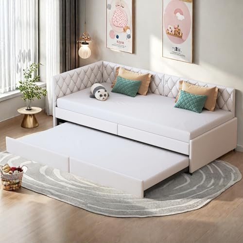 YGHQAP Sofá cama, extensible, 90/180 x 200 cm, sofá de 2 plazas con somier de listones, multifuncional, estructura de cama acolchada, para 2 personas, en terciopelo, sin colchón (Beige 1)