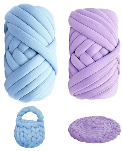 2 Stück Armstricken Wolle 500g/25m Chunky Wolle zum Handstricken 2 Farben XXL Chunky Yarn Wolle Dicke Schlauchgarn DIY Garn Strickwolle Handstrickgarn für Taschen, Decken, Tasche,DIY-Kunsthandwerk