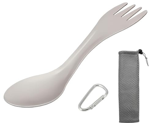 Camping Cuillère, Cuillère Fourchette Titane Ultra Légère 2 en 1 avec Pochette, Spork Réutilisable en Titane pour Randonnée, Pique-Nique, Voyage, Outdoor, Couverts Camping et Survie Légers et Durables