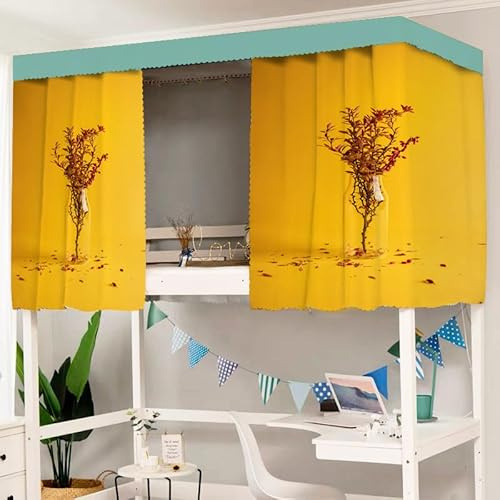 FANSU Etagenbett Vorhang, Pflanzendrucke Bettvorhang Hochbett Etagenbett Blackout Staubdicht Privatsphäre Bett Vorhang Vorhänge Moskitonetz für Schlafzimmer Kinderzimmer (Gelb1,Top(0.9x2.2m))