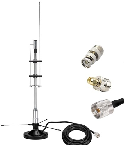 2m 70cm GMRS Antenna, Outdoor Indoor Desktop Police Scanner Antenna for House, 25-3000Mhz VHF UHF FM CB GMRS ADSB for SDR/Air FM Receiver/ADSB Flightaware,16.4ft Cable BNC SMA SO239 Magnetic Base