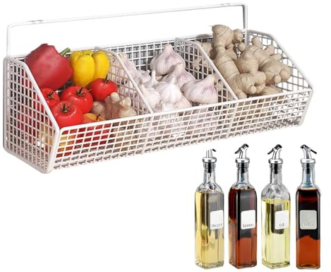 Qutalmi Wand Aufbewahrungskorb | 3-Fach Aufbewahrungskorb Für Obst & | Platzsparende Wandhalterung Zur Lagerung Von Ingwer Knoblauch Zwiebeln