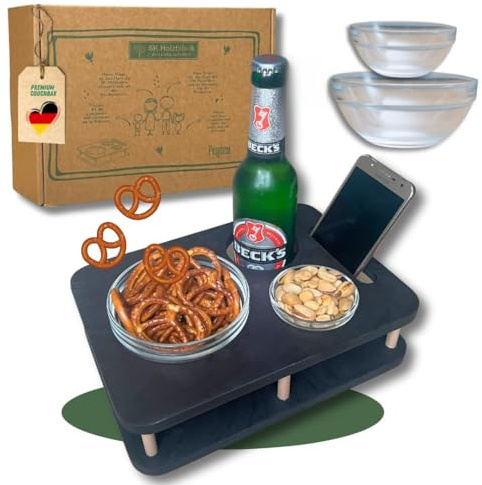 Couchbar Snackbar YOLO 1.0 - PERSONALISIERBAR - Couch Bar mit 2 Snackschalen - Sofatablett für Snacks & Getränke - Snackbar mit Getränkehalter (Schwarz)