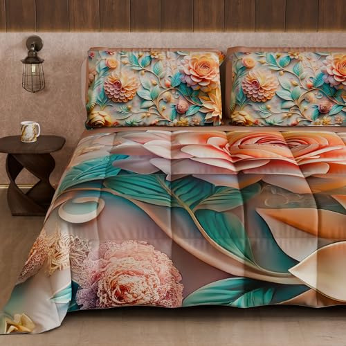 PETTI Artigiani Italiani - Trapunta Invernale, Piumone Invernale, Trapunta Matrimoniale Double Face Tinta Unita e Stampa Digitale Floreale 05 11, 100% Microfibra, Made in Italy