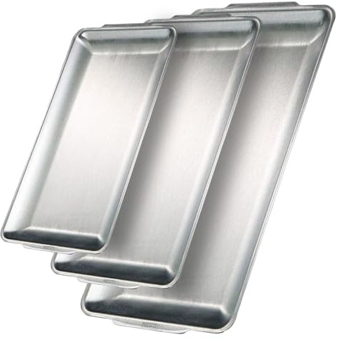 3 Packs 304 Stainless Steel Serving Platters, Stainless Steel Heavy-Duty Large Serving Trays, Rectangle Camping Plate, for Food, Fruit,Steak, Party, Wedding, Christmas,BBQ,Buffet,Appetizer Serving