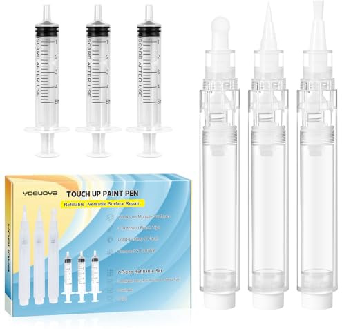 YoeuoYa Touch Up Paint Pen Set 3PCS Refillable Paint Touch Up Pens Fillable with Pointed, Round & Flat Tips Multi-Surface Brushes for Walls, Furniture, Cabinets, Wood, and DIY Projects