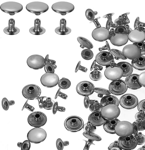 QUARKZMAN 100 Sets 12mm Leder Nieten Set Einzelkappe Hohlnieten Schwarzgrau | Kohlenstoffstahl Rundkopf Snaps, Röhrenförmige Metallstifte für Gürtel Dekoration, Kleidung, DIY Handwerk