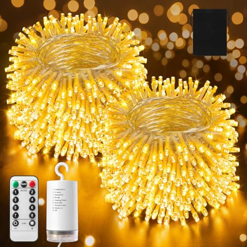 Cheffery Lichterkette Außen Batterie 30M 300 LED Warmweiß Weihnachtsbeleuchtung, 2x15M Lichterkette Außen Batterie Timer mit 8 Modi, Wasserdicht Lichterketten für Garten Balkon Weihnachtsbaum