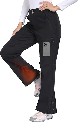 Zalify Womens Snow Ski Pants Waterproof Fleece Lined Insulated Softshell Warm Pants for Winter Hiking Outdoor Black 14x31