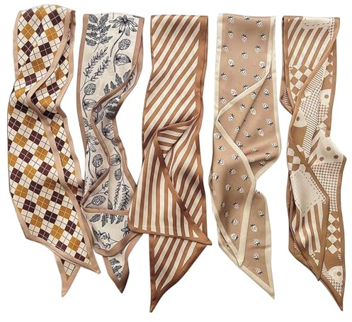 5 Stück Hair Scarf Damen,Satin Tuch für Haare & Tasche,Satin Scarf als Kopftuch Damen,Seidentuch Mädchen leicht,Head Women,Halstuch & Haarband im Boho Vintage Stil für Alltag & Accessoires(86x6cm)