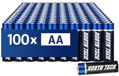 North Tech Ultra Alkaline Batterien | Hochleistungs-Energiepaket | Langlebig, auslaufsicher & umweltfreundlich | 10 Jahre Haltbarkeit (AA, 100-Pack)