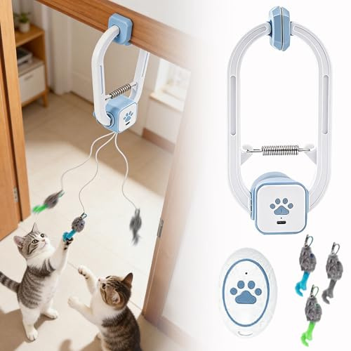 Juguete Colgante de Puerta para Gatos con Ratón, Juguetes Interactivos para Gatos de Interior USB Recargable, Rayas Reflectantes, Juguete Automático Colgante para Gatos, Retráctil para Gatitos