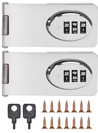 Irishom 3 Digit Cabinet Password Hasp Locks, Keyless Cupboard Door Lock with Adhesive or Screw Installation, No Drill Cabinet Combination Lock for Closet Sliding Double Doors Pantry Barn