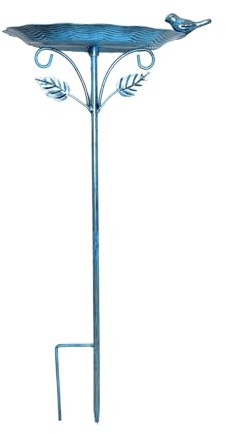 FytStycale Vogeltränke Metallvogelbad Garten Vogeltränke mit Stab Eisen Wasserschale Wetterfeste Dekorative Rasenverzierung für Hof Terrasse Balkon Außenbereich, Blau