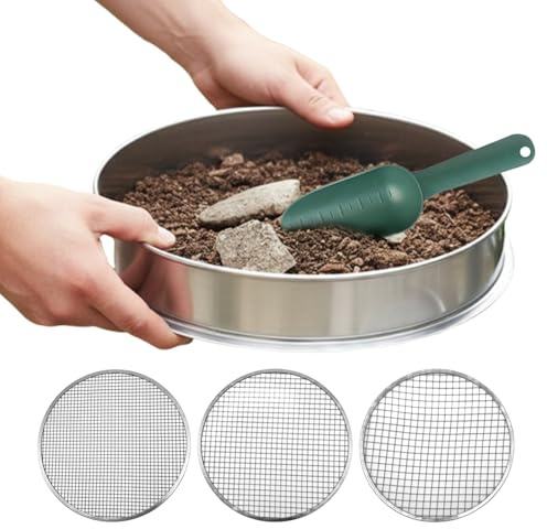 Tamiz de Suelo de jardín – Acero Inoxidable PP 30 x 30 cm | Tamiz de Suelo | Tamiz de jardín | Tamiz de Tierra de liberación rápida para Compost, aserrín, vermicompost, Hierba, desechos de