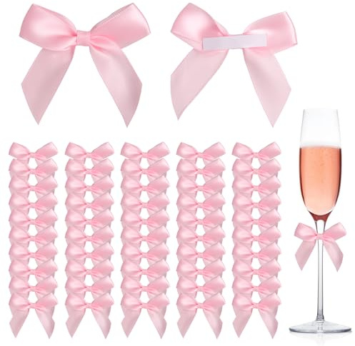 SLIAXINT 50 Stück Selbstklebend Satinschleifen, Rosa Satinband Schleifen, Geschenkschleifen Selbstklebend, Kleine Schleifen für Hochzeit, Valentinstag, Weihnachten, Geschenkverpackungen, Basteln
