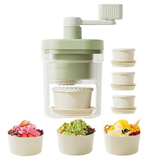 Macchina per Ghiaccio Tritato Schiaccia Ghiaccio a Manovella con Bicchieri | Apparecchio da Banco per Bevande, Cocktail, Dolci, Bambini, Cucina, Feste, Bar