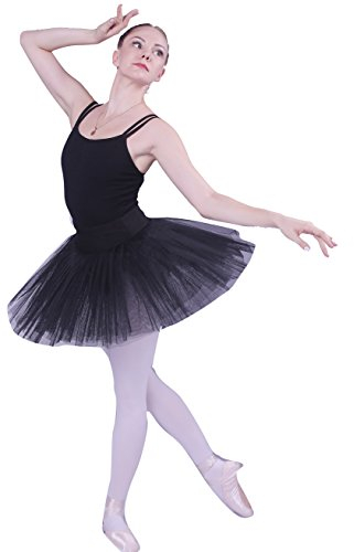 WOOSUN Professioneller Ballett-Rock für Damen, 5-lagig, hart, Organdy-Platte, Tanz, Pfannkuchen, Tutus, Schwarz, Mittel