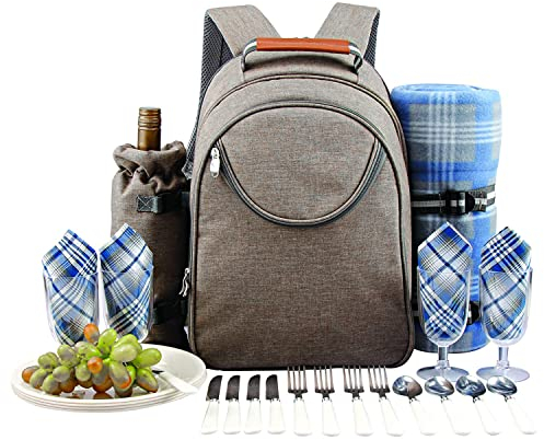GEEZY 4 Person Family Picnic Cool Bag Backpack Hamper Wine Cooler Bottle Holder Carrier (4 Person Picnic Backpack)
