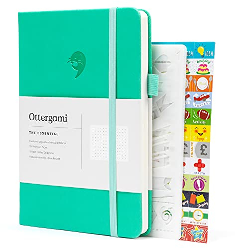 Ottergami Bullet Journal Notizbuch Gepunktet, Hochwertiges Dickes Papier mit 100 G/M², Essential A5 Dotted Bulletjournal, Punktiert Tollen Schablonen & Sticker