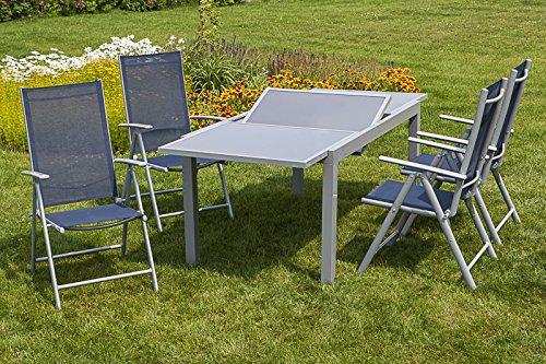 MERXX 7tlg. Amalfi Set, 6 Amalfi Klappsessel, 1 Ausziehtisch, Marineblau