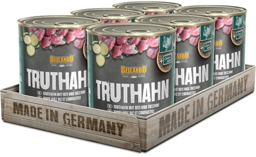 BELCANDO Super Premium Dose [6x800g Truthahn mit Reis & Zucchini] | Nassfutter für Hunde | Feuchtfutter Dose | Alleinfutter für Hunde Aller Rassen