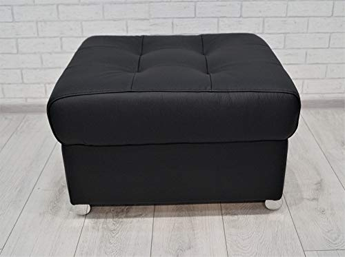 Quattro Meble Schwarz Echtleder Hocker PIK aufklappbar mit Stauraum Sitzhocker Rindsleder Sitzwürfel 50x50 Fußhocker Polsterhocker Echt Leder Puff