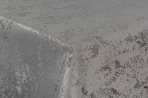 First-Tex Tischdecke Damast Jacquard Brilliant Meliert 135x180 oval in Silber/hellgrau mit gerade Saumkante