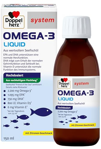 Doppelherz system OMEGA-3 LIQUID – Herzfunktion + Immunsystem | Vitamin D als Beitrag für die normale Funktion des Immunsystems - EPA/DHA als Beitrag für die normale Herzfunktion - 150ml