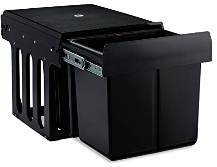 Relaxdays Pattumiera Estraibile 3 Secchi, Bidoni Raccolta Differenziata Sotto Lavello, 15l e 2x 8l, 35,1x34,3x48 cm,nero