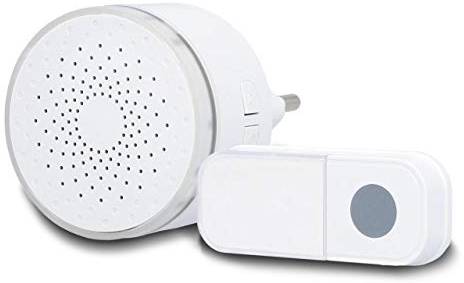 UNITEC Funk-Gong WDP10, Türklingel, 38 Melodien, 4 Lautstärkestufen bis 78dB, akustische und optische Klingelanzeige, Weiterleitung, 130 m Reichweite, LED Anzeige, weiß