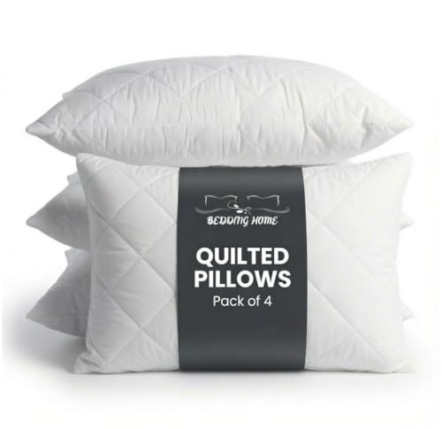 Bedding Home Luxury Hotel Quality Quilted Pillows 4 Pack, Hollow Fiber Filling Pillows 4 Pack Hotel Quality, Breathable Neck Support Orthopedic Pillow