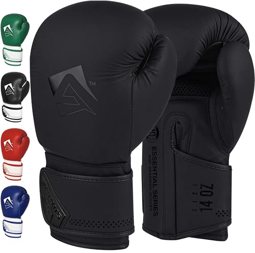 AQF Boxing Gloves for Training & MMA Muay Thai Punch Bag Sparring MMA Gloves for Kickboxing Fighting & punching bag with Extra Layers of Padding (Matt Black, 10oz)