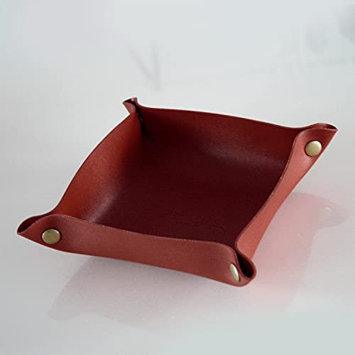 KXT DES!GN® - Elegante cassa/vassoio in ecopelle per riporre piccoli oggetti, cosmetici, articoli da ufficio - Svuotatore tascabile (piccola e rossa)