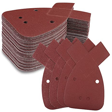 WORKPRO Mouse Detail Sander Pads, 100 Pack Sandpaper Set | 2 Replacement Tips, 60-180 Grit, Hook & Loop, Palm Sander, Wood, Metal, Paint Removal