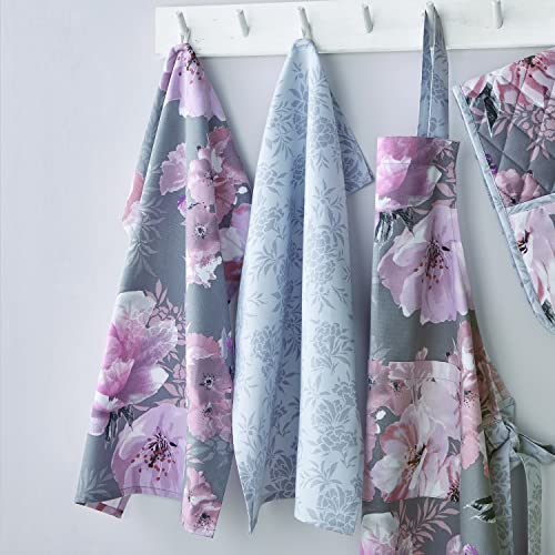 Catherine Lansfield Dramatic Floral Two Pack Tea Towels Grey,One Size,KT/46659/W/TT2/GY